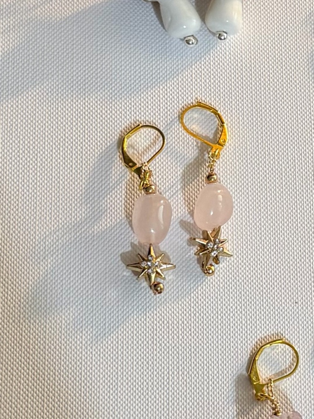 Handmade Gold-Plated Rose Quartz Star Drop Earrings - Women Jewelry
